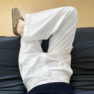 棉麻拖地裤 白色阔腿裤 小个子高腰显瘦休闲牛仔裤 2026新款 女春秋季