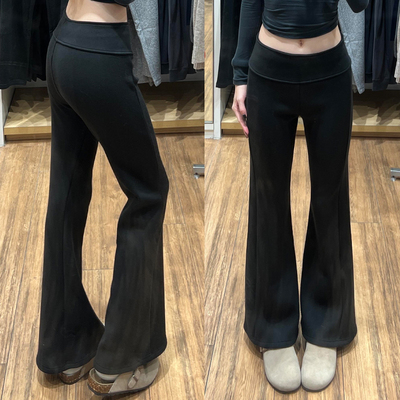 黑色微喇裤女秋冬加绒2025新款