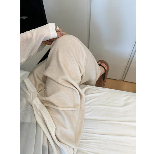 米白色糯米裤女春秋高腰休闲垂感