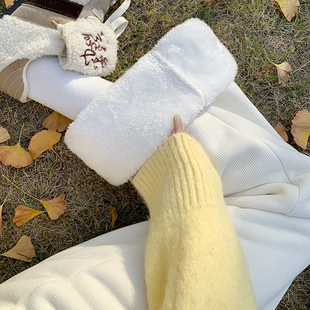 高腰垂感加厚保暖直筒阔腿裤 米白色羊羔绒棉裤 女秋冬加绒2025新款