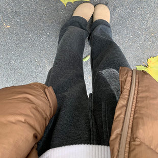 高腰加绒直筒垂感慵懒宽松小个子阔腿裤 新款 女2025冬季 灰色糯米裤