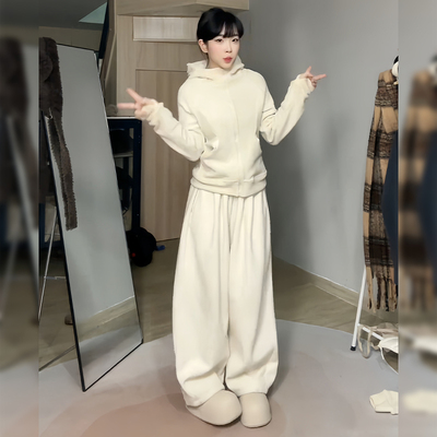 雪尼尔阔腿裤女秋冬垂感加绒裤子