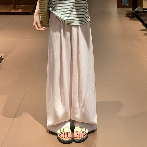 夏季薄款天丝亚麻垂感阔腿裤女