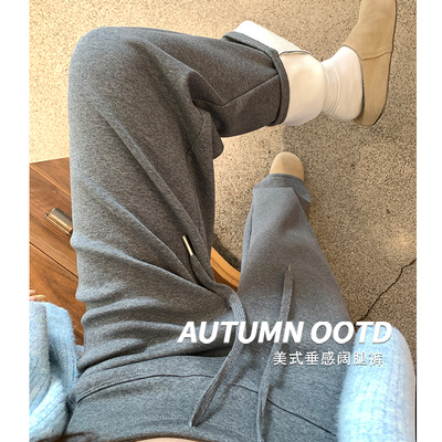 灰色直筒运动裤女秋冬季2025新款