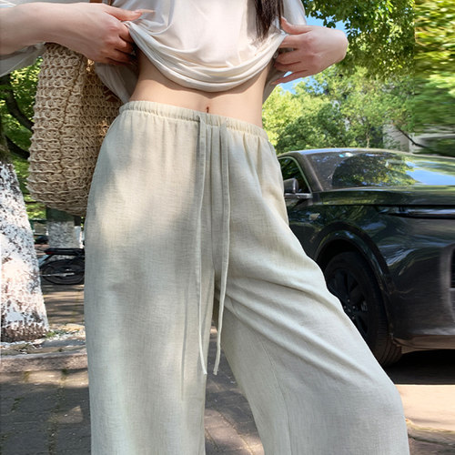 亚麻冰丝阔腿裤女夏季新款