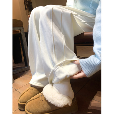 白色香蕉运动裤女秋冬加绒