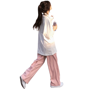 粉色西装裤女夏薄款高级感2026新款高腰垂感宽松直筒小个子阔腿裤