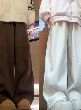 棕咖色山本裤女秋冬季2025新款高腰宽松显瘦小个子休闲加绒阔腿裤