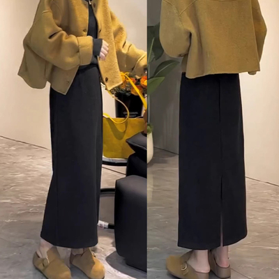 黑色毛呢半身裙女秋冬2025新款