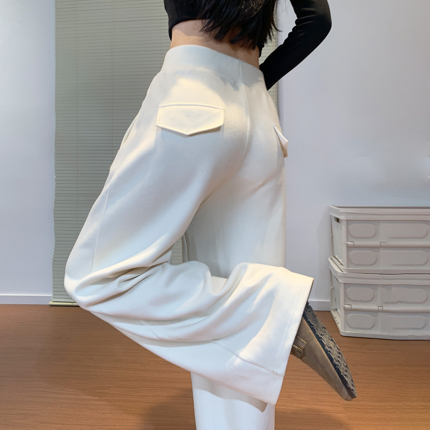白色运动裤女2026秋美式休闲慵懒图片