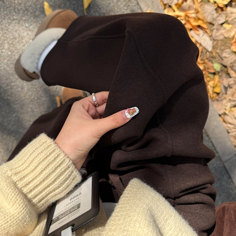 咖色加绒中线糯米裤女秋冬季2025新款高腰显瘦加厚休闲弯刀阔腿裤,女装/女士精品,休闲裤,淘宝优惠券,粉丝福利购,淘宝优惠卷