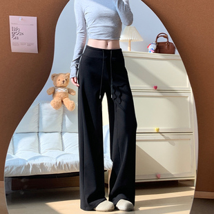 黑色lulu直筒运动裤女春秋2026新款高腰阔腿裤小个子秋冬加绒卫裤