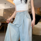 女夏季 裤 薄款 高腰垂感小个子直筒奶芙山本西装 2026新款 蓝色阔腿裤