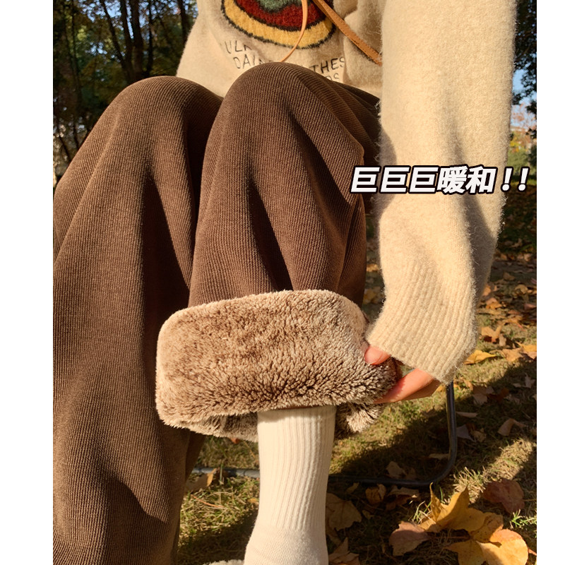 棕咖色雪尼尔阔腿裤女秋冬加绒2025新款小个子高腰羊羔绒保暖棉裤,女装/女士精品,休闲裤,淘宝优惠券,粉丝福利购,淘宝优惠卷
