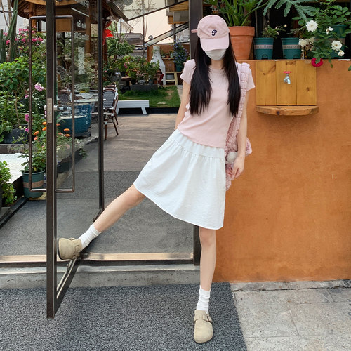 白色日系休闲松紧半身裙女2026夏季新款高腰显瘦宽松休闲运动短裙