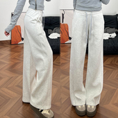 运动裤 女春秋2026年新款 休闲宽松直筒窄版 白灰色lulu同款 阔腿卫裤