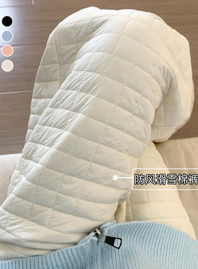 白色格子保暖棉裤女加绒加厚秋冬季防风保暖直筒小个子休闲阔腿裤