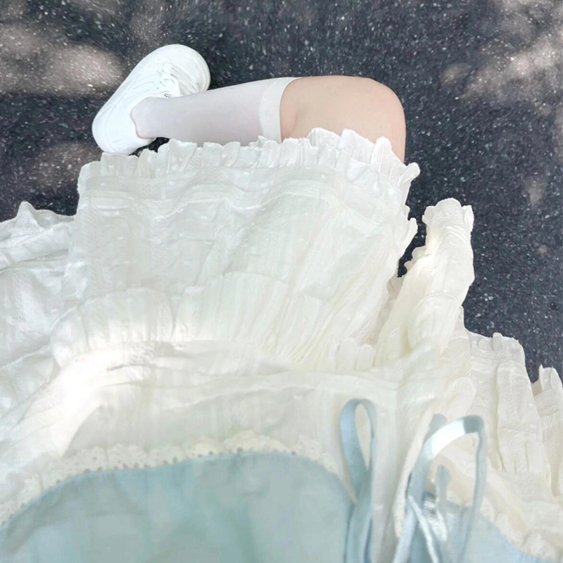 白色蕾丝百褶裙女夏薄款2024新款小个子a字蓬蓬芭蕾风蛋糕半身裙