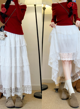 白色法式蓬蓬裙女春秋冬2026新款气质仙女a字半身裙蕾丝蛋糕裙子