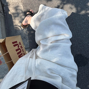 高腰宽松垂感显瘦小个子休闲棉麻阔腿裤 2026新款 女夏季 亚麻弯刀裤