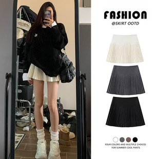 白色毛呢短款百褶裙女春秋2026新款高腰显瘦jk短裙a字细褶半身裙