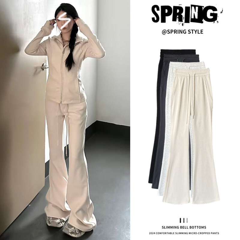 杏色微喇叭裤女春秋2026年新款秋冬高腰显瘦运动裤休闲卫裤马蹄裤