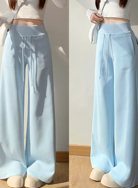 蓝色运动裤女春秋2026新款高腰垂感休闲直筒lulu同款夏季阔腿卫裤