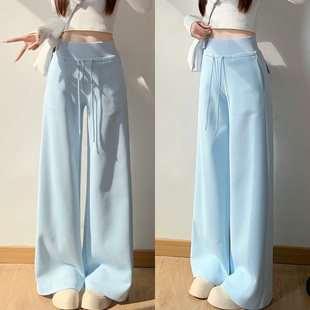 阔腿卫裤 蓝色运动裤 夏季 高腰垂感休闲直筒lulu同款 女春秋2026新款