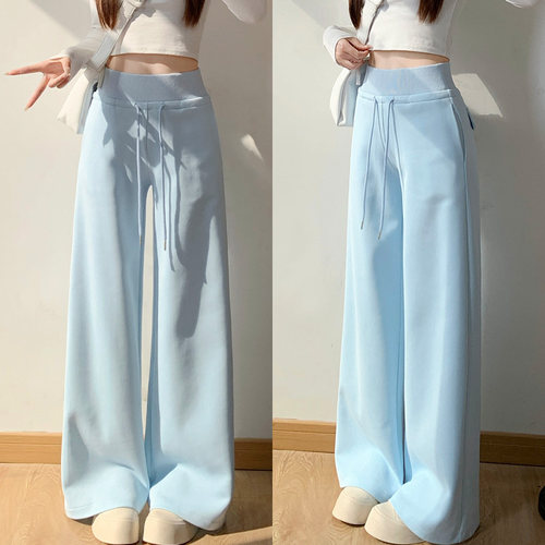 蓝色运动裤女春秋2026新款高腰垂感休闲直筒lulu同款夏季阔腿卫裤