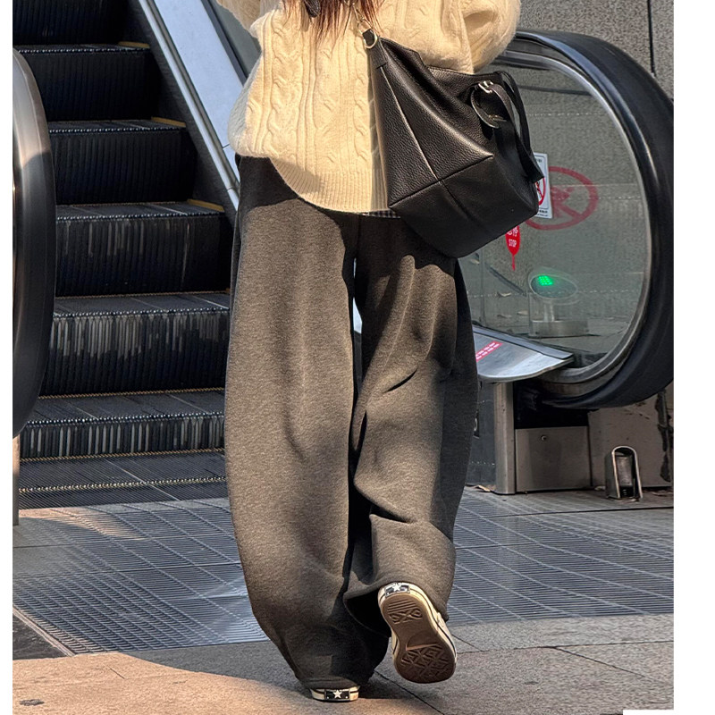 深灰色加绒弯刀裤女秋冬2025新款高腰宽松显瘦休闲加厚糯米阔腿裤,女装/女士精品,休闲裤,淘宝优惠券,粉丝福利购,淘宝优惠卷