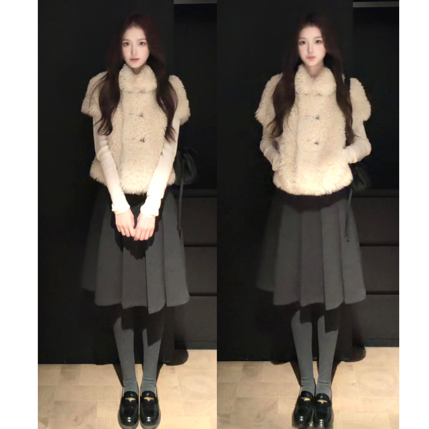 灰色毛妮百褶裙半身裙女春秋2026新款高腰a字短裙小个子五分中裙