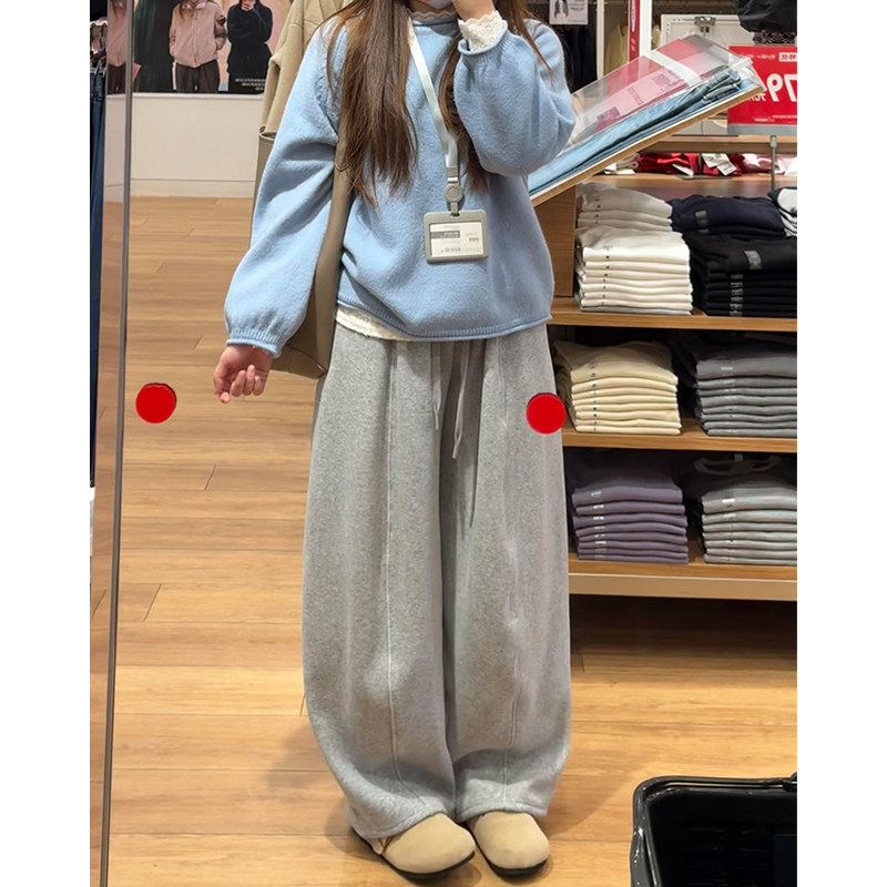 浅灰色糯米阔腿裤女2026春秋新款高腰显瘦秋冬加绒宽松休闲弯刀裤,女装/女士精品,休闲裤,淘宝优惠券,粉丝福利购,淘宝优惠卷