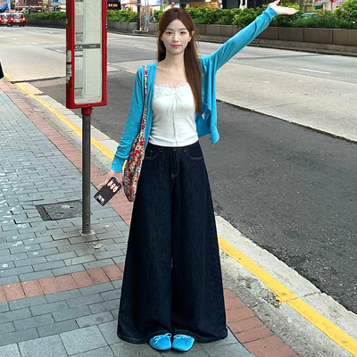 美式复古宽松休闲辣妹阔腿牛仔裤