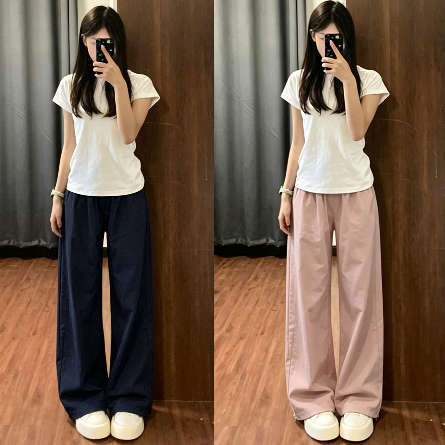 藏青色工装裤女夏季薄2026新款高腰显瘦小个子美式休闲运动阔腿裤