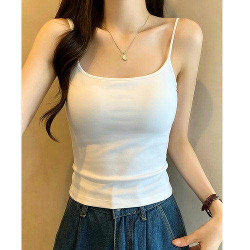 白色修身美背带胸垫吊带背心
