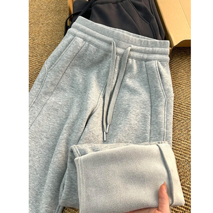 高腰显瘦小个子休闲阔腿裤 灰色lulu直筒运动裤 女秋冬加绒2025新款