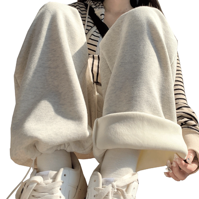 加绒运动裤女宽松束脚秋冬