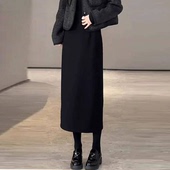 黑色毛呢半身裙女秋冬2025新款 高腰显瘦小个子a字修身 加绒包臀裙