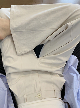 白色美式弯刀裤女春秋2026新款高腰显瘦小个子休闲垂感直筒阔腿裤