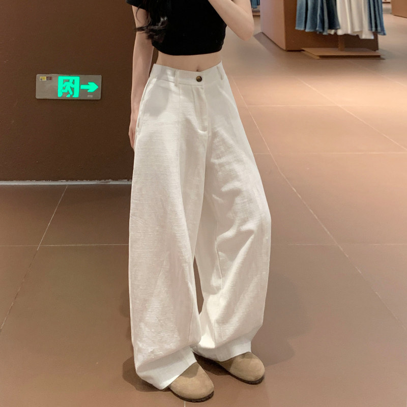 白色棉麻西装裤女夏季薄款阔腿裤图片