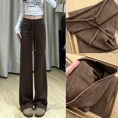 咖色高腰显瘦加绒微喇女裤