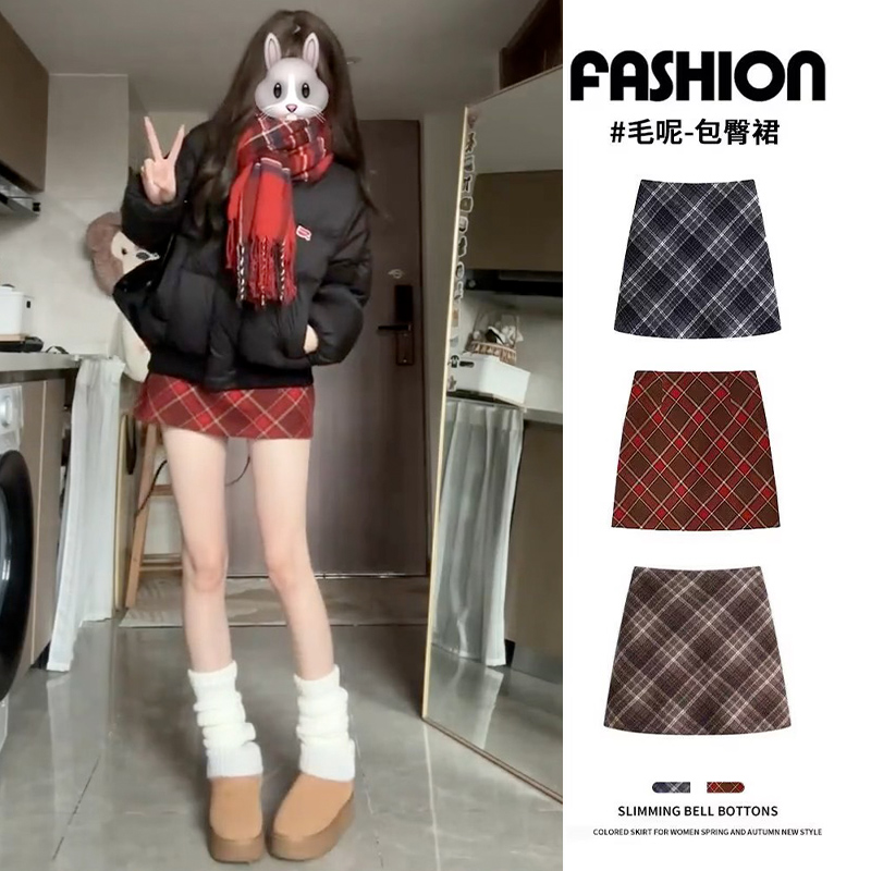 红色格子短裙女秋冬2025新款