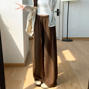 小个子宽松休闲秋冬加绒糯米裤 2025年新款 女春秋季 咖色直筒阔腿裤