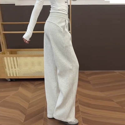 白灰色lulu同款运动裤加绒阔腿裤