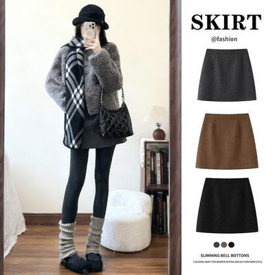 灰色毛呢半身裙女秋冬2025新款