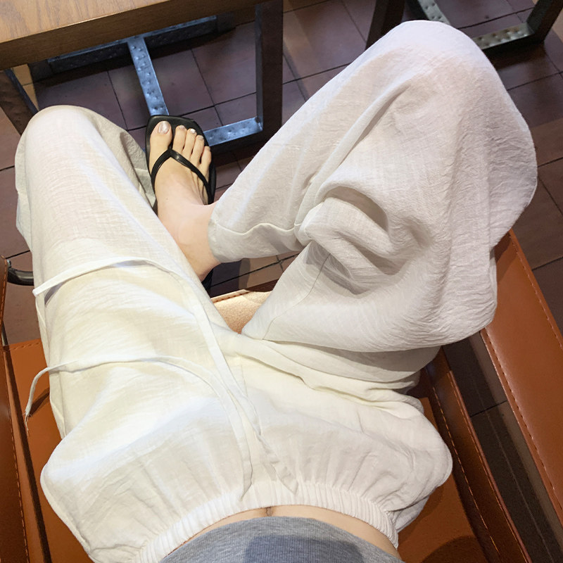 白色冰丝亚麻裤女夏季2026新款高腰显瘦直筒速干棉麻拖地阔腿长裤