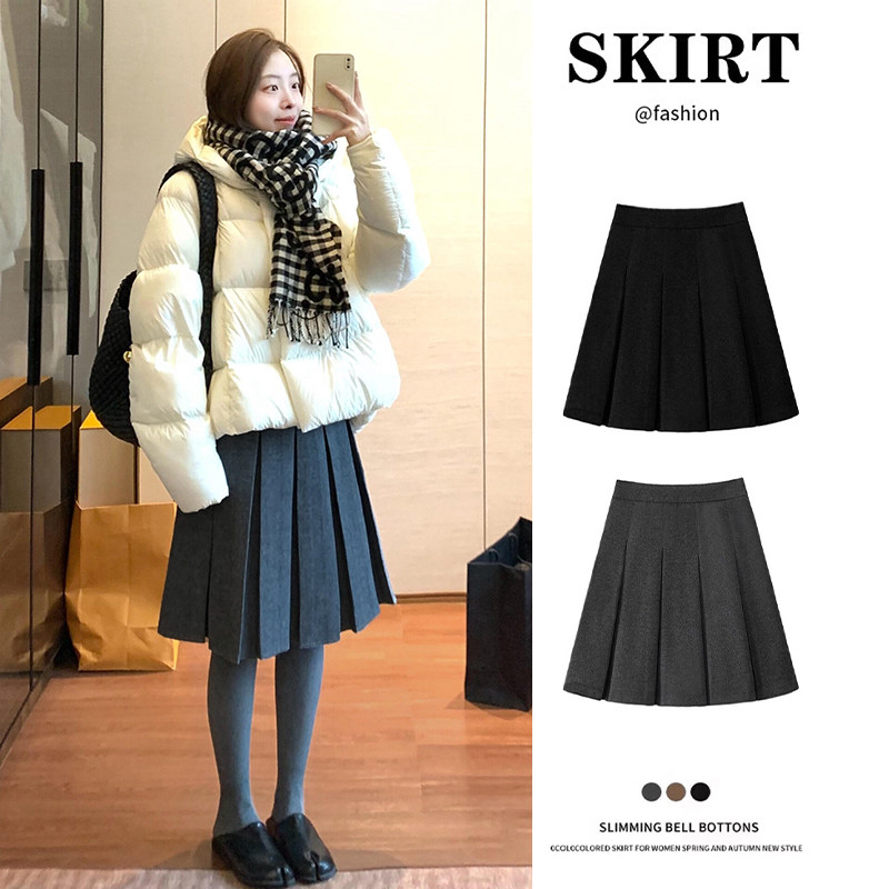 灰色毛呢百褶裙女秋冬新款高腰显瘦小个子韩版中裙休闲a字半身裙,女装/女士精品,半身裙,淘宝优惠券,粉丝福利购,淘宝优惠卷