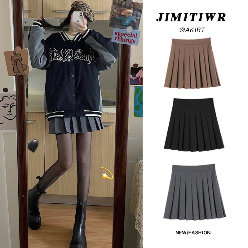 灰色百褶裙女半身裙短裙秋冬季2021新款高腰学生毛呢裙春秋a字裙