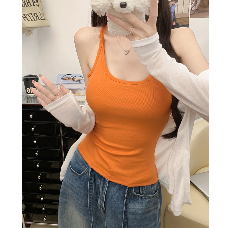 夏季薄款显瘦带胸垫美背吊带图片