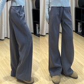 女春秋季 2025新款 宽松小个子阔腿裤 深灰色lulu运动裤 直筒休闲卫裤